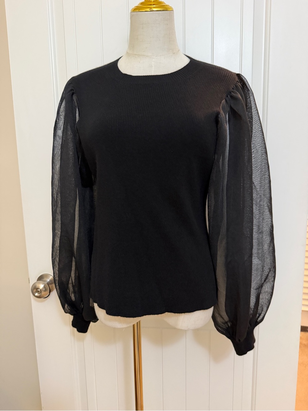 Tuckernuck Black Sheer Puff-Sleeve Stretch Sweater Sz XXL